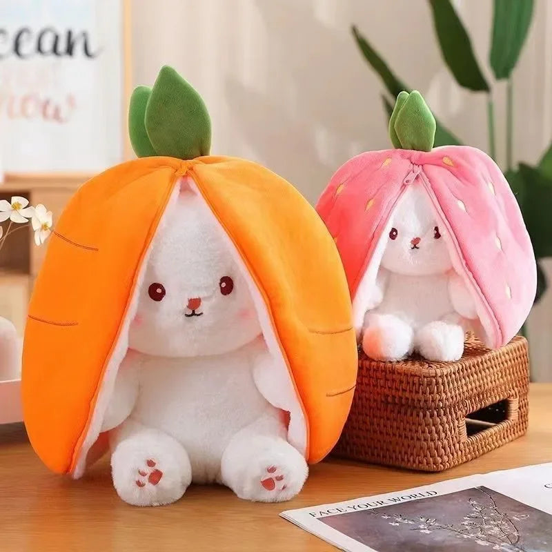 Cute Bunny Plush – Strawberry & Carrot Stuffed Toy | Soft & Cuddly Gift for Kids