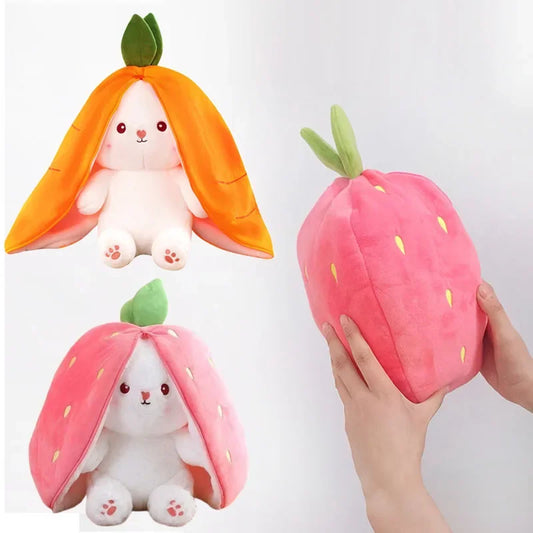 Cute Bunny Plush – Strawberry & Carrot Stuffed Toy | Soft & Cuddly Gift for Kids