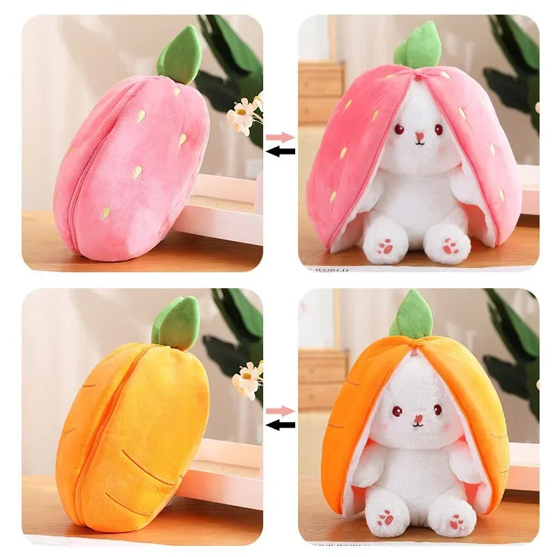 Cute Bunny Plush – Strawberry & Carrot Stuffed Toy | Soft & Cuddly Gift for Kids